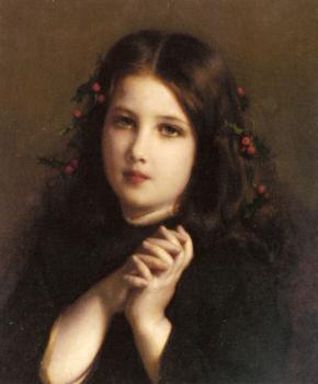 Etienne Adolphe Piot : A Young Girl with Holly Berries in her Hair